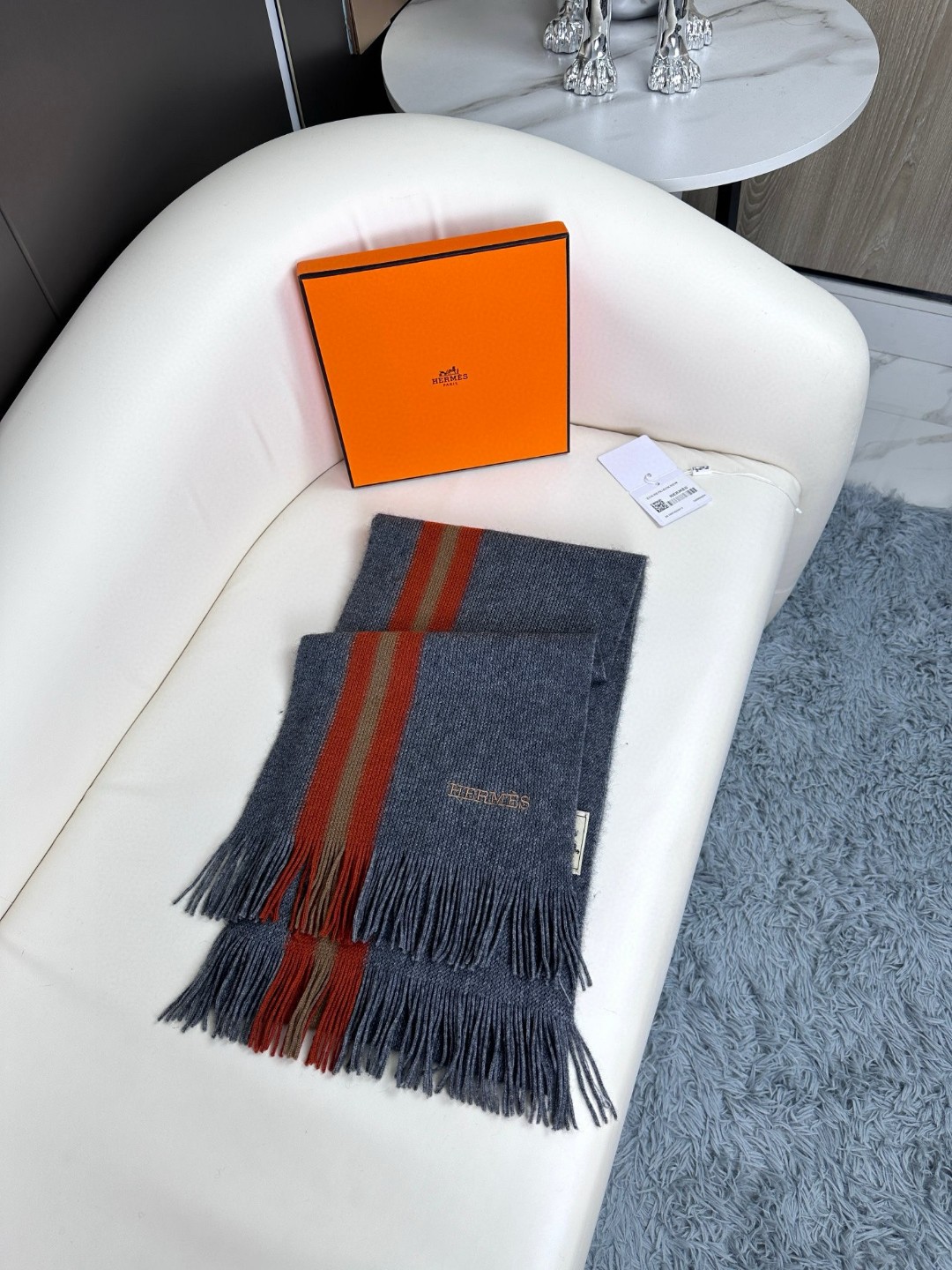 上新！2023年男女同款，百分百纯羊绒 Hermes（爱马仕）同步专柜，高端羊绒针织围巾！】可正式，可随