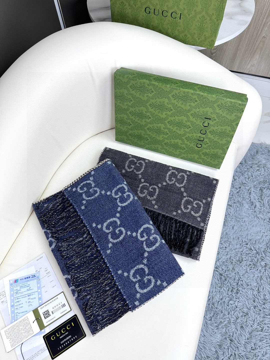 高版本！Gucci【双面GG提花】流苏长巾‼️真的超级好看啊~就喜欢这种GG腔调！柔软提花羊毛围巾正反两