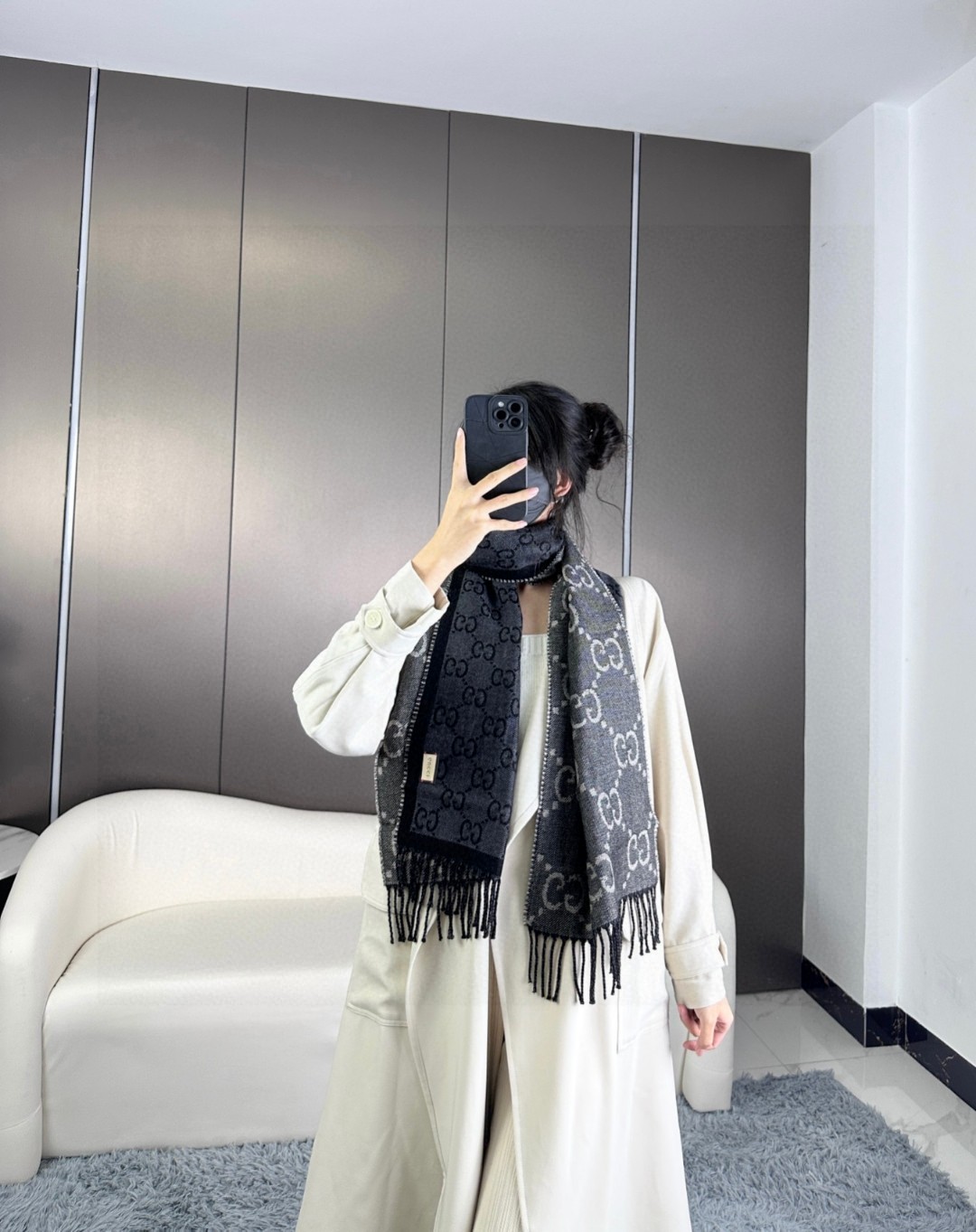 高版本！Gucci【双面GG提花】流苏长巾‼️真的超级好看啊~就喜欢这种GG腔调！柔软提花羊毛围巾正反两