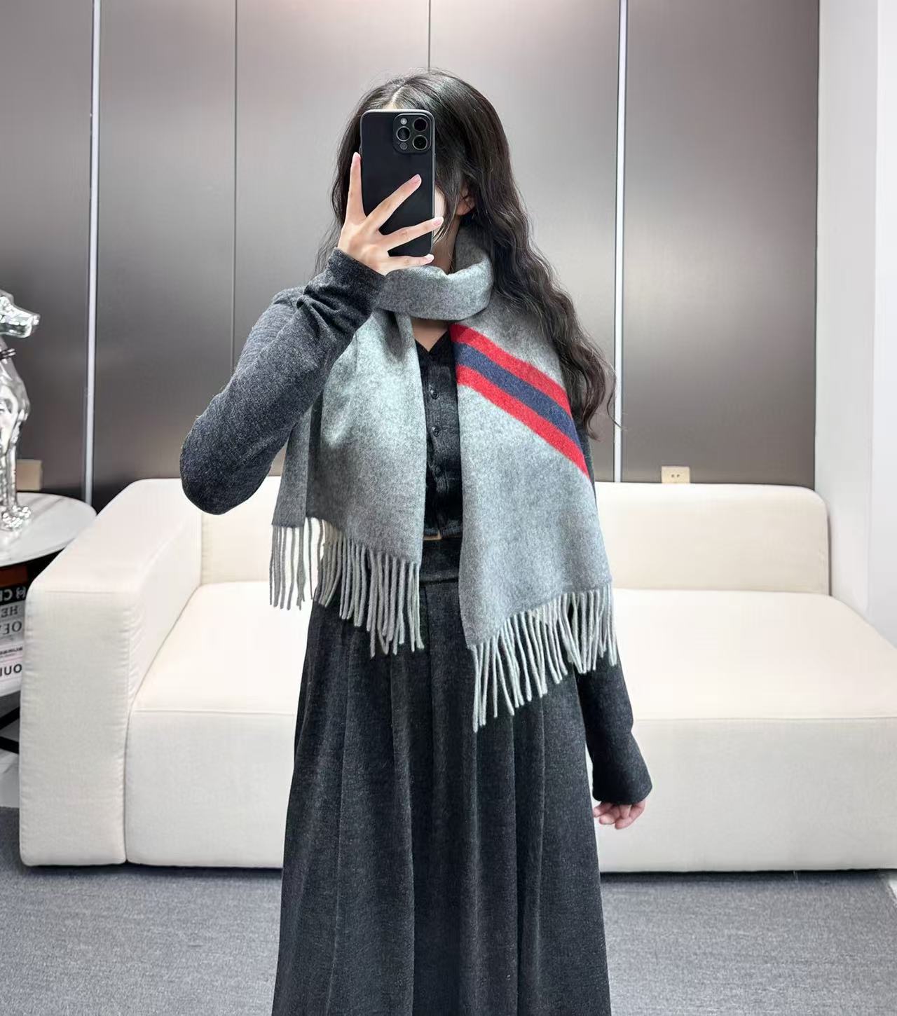 𝐆𝐮𝐜𝐜𝐢 ·新款《男士双G提花》Size：37x190cm 材质100% 美丽奴baby羊毛时尚双G提