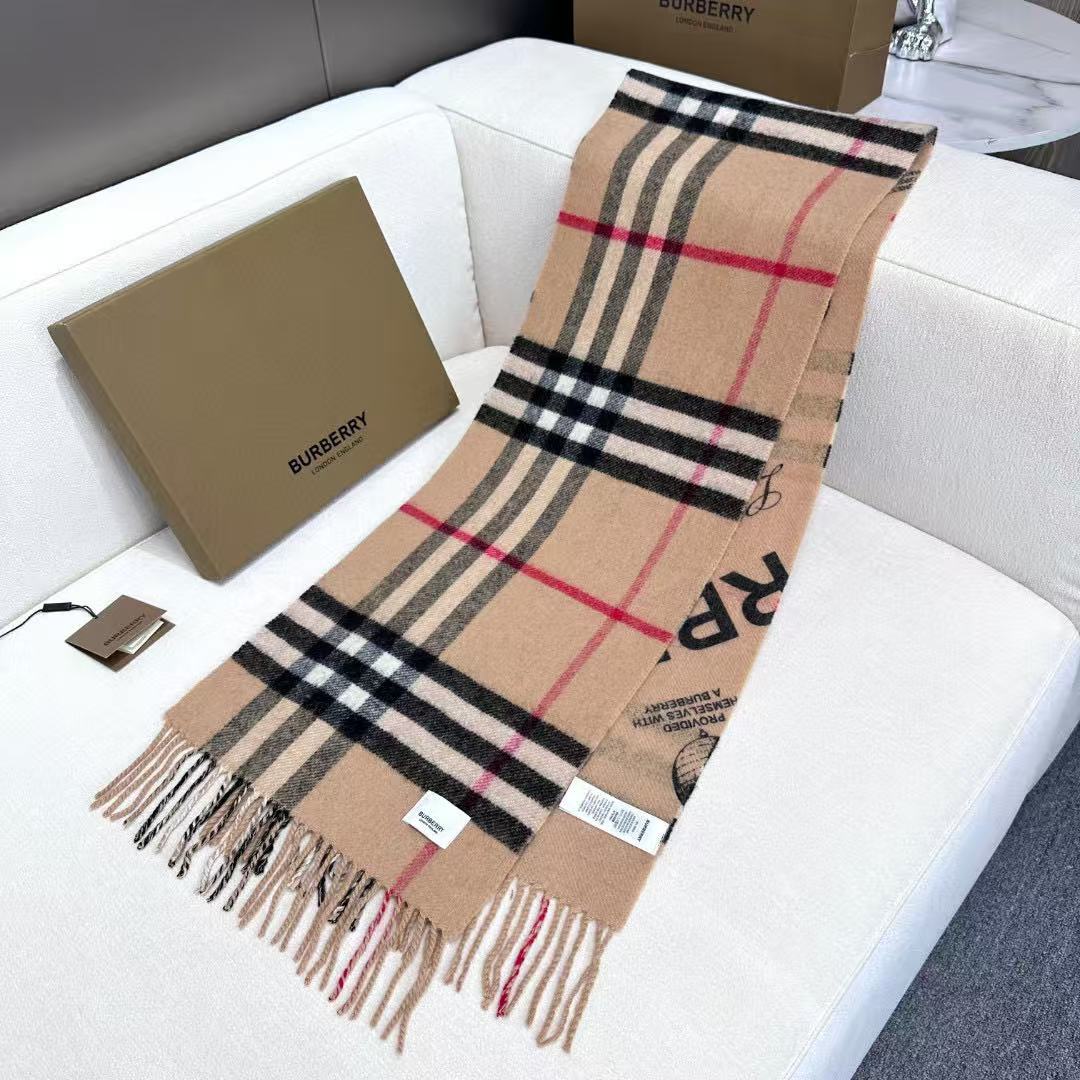 Burberry Burberry · 双面两用标签印花羊绒围巾 意大利制围巾 选用柔软羊绒面料制成