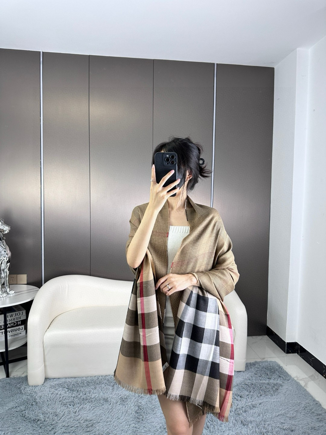 𝐁𝐮𝐫𝐛𝐞𝐫𝐫𝐲 千鸟格双面披肩 ·100%羊绒 70*200cm 大羊绒披肩 双面一面经典格子、一面新