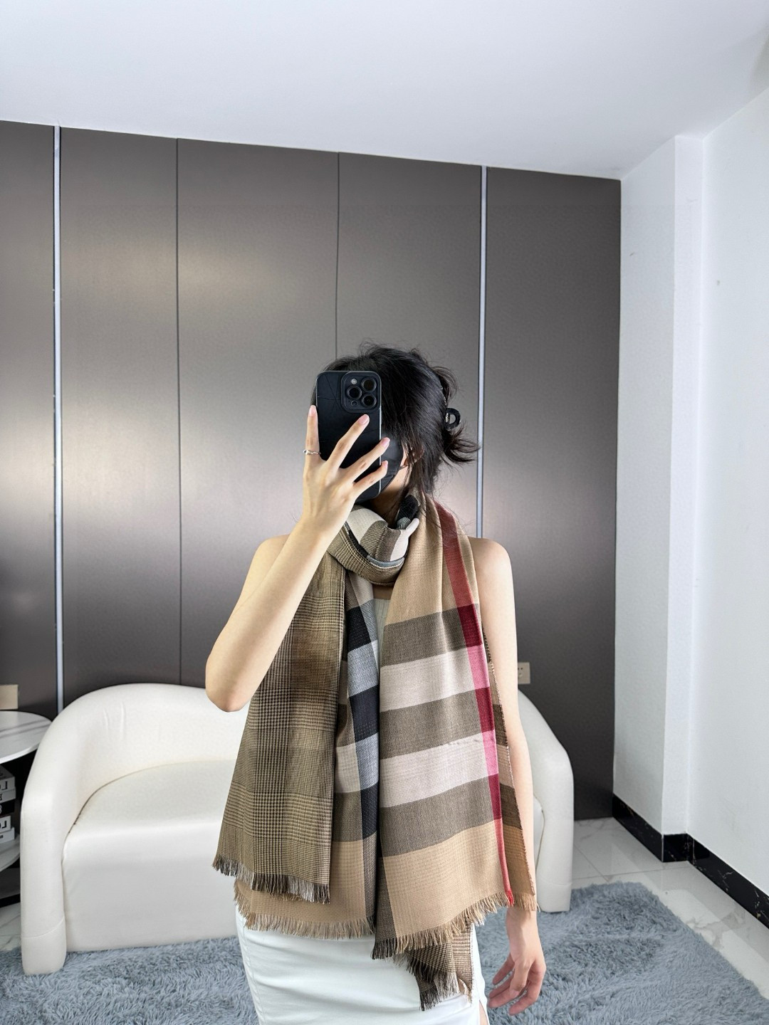 𝐁𝐮𝐫𝐛𝐞𝐫𝐫𝐲 千鸟格双面披肩 ·100%羊绒 70*200cm 大羊绒披肩 双面一面经典格子、一面新