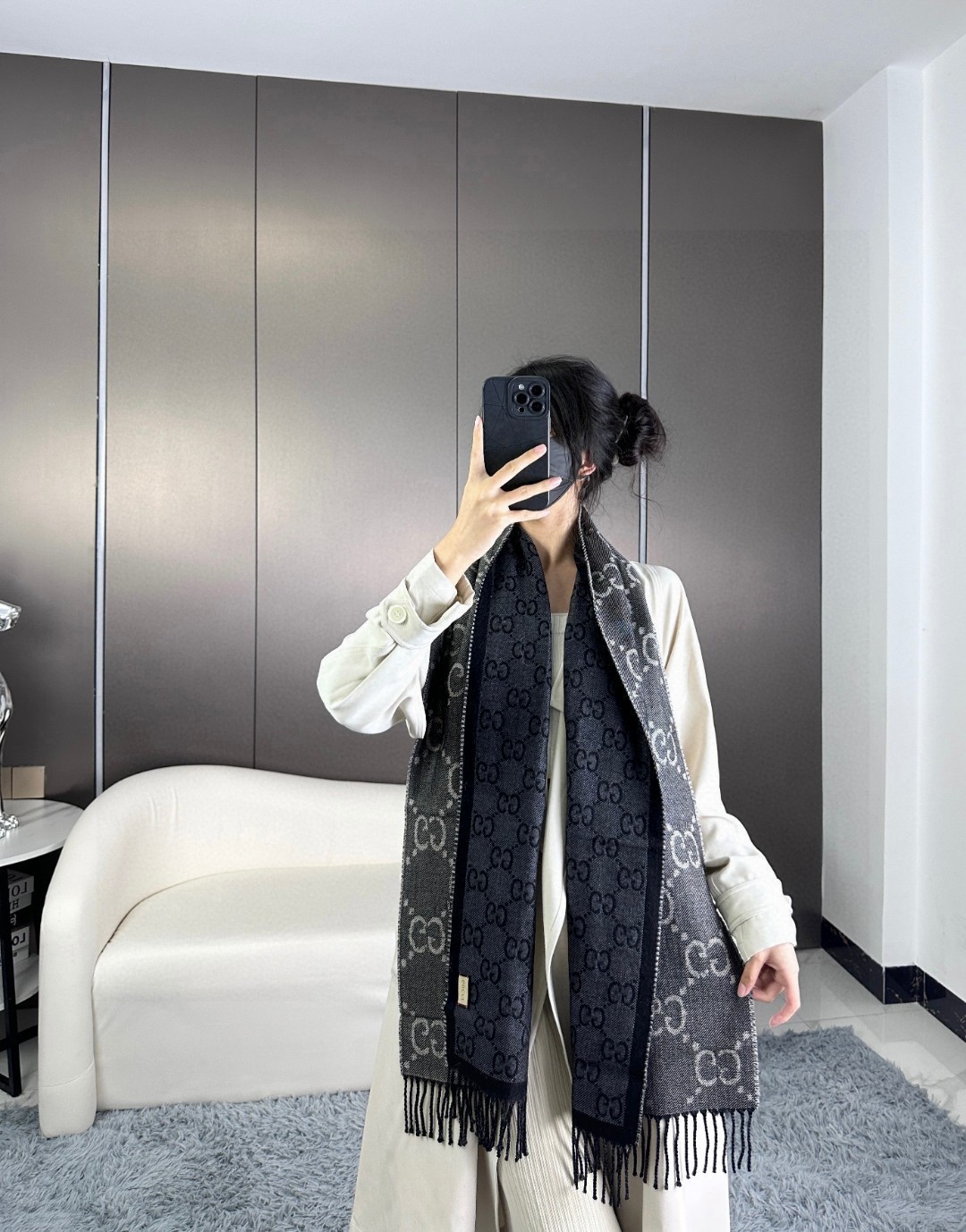 高版本！Gucci【双面GG提花】流苏长巾‼️真的超级好看啊~就喜欢这种GG腔调！柔软提花羊毛围巾正反两