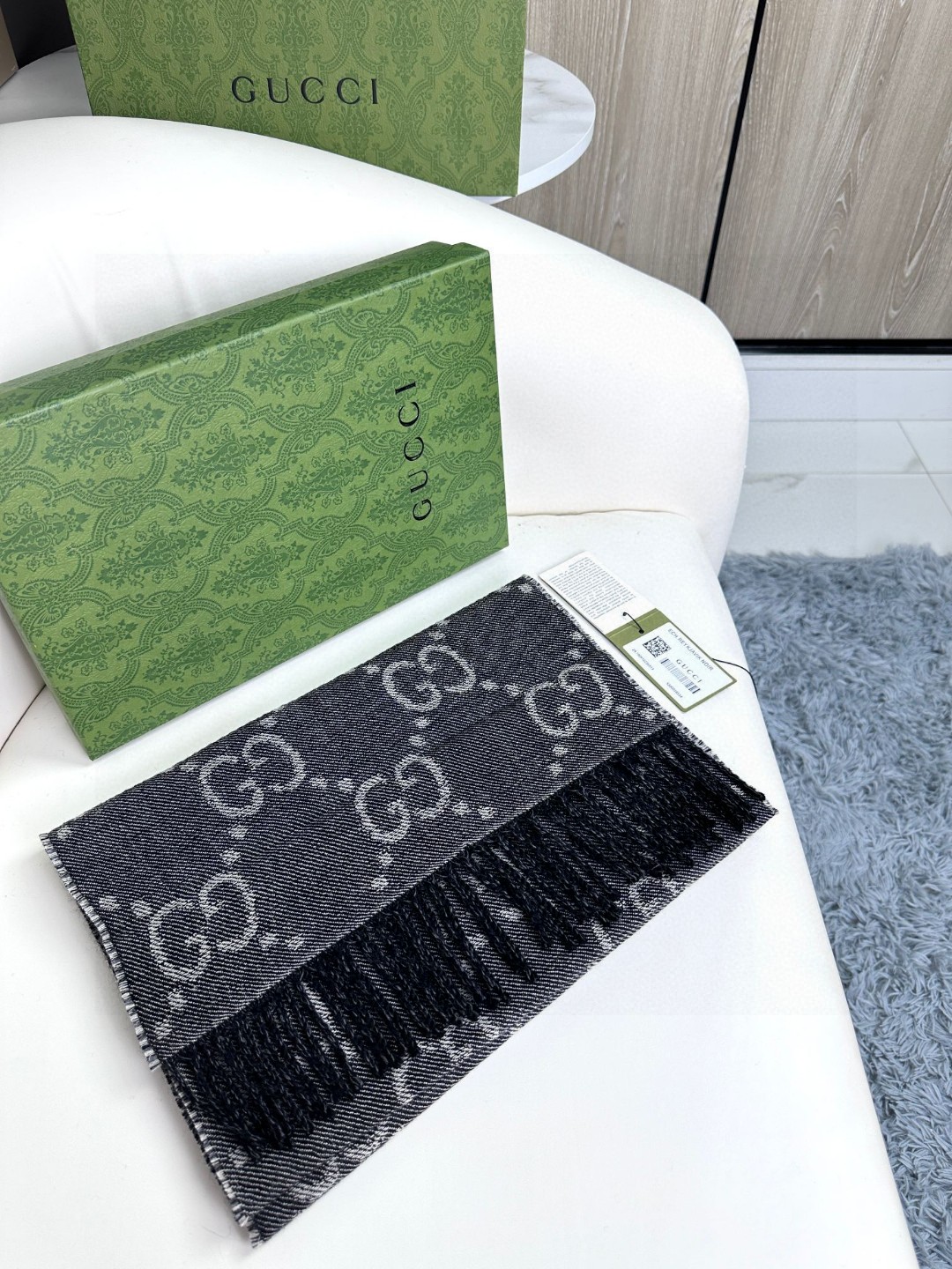 高版本！Gucci【双面GG提花】流苏长巾‼️真的超级好看啊~就喜欢这种GG腔调！柔软提花羊毛围巾正反两
