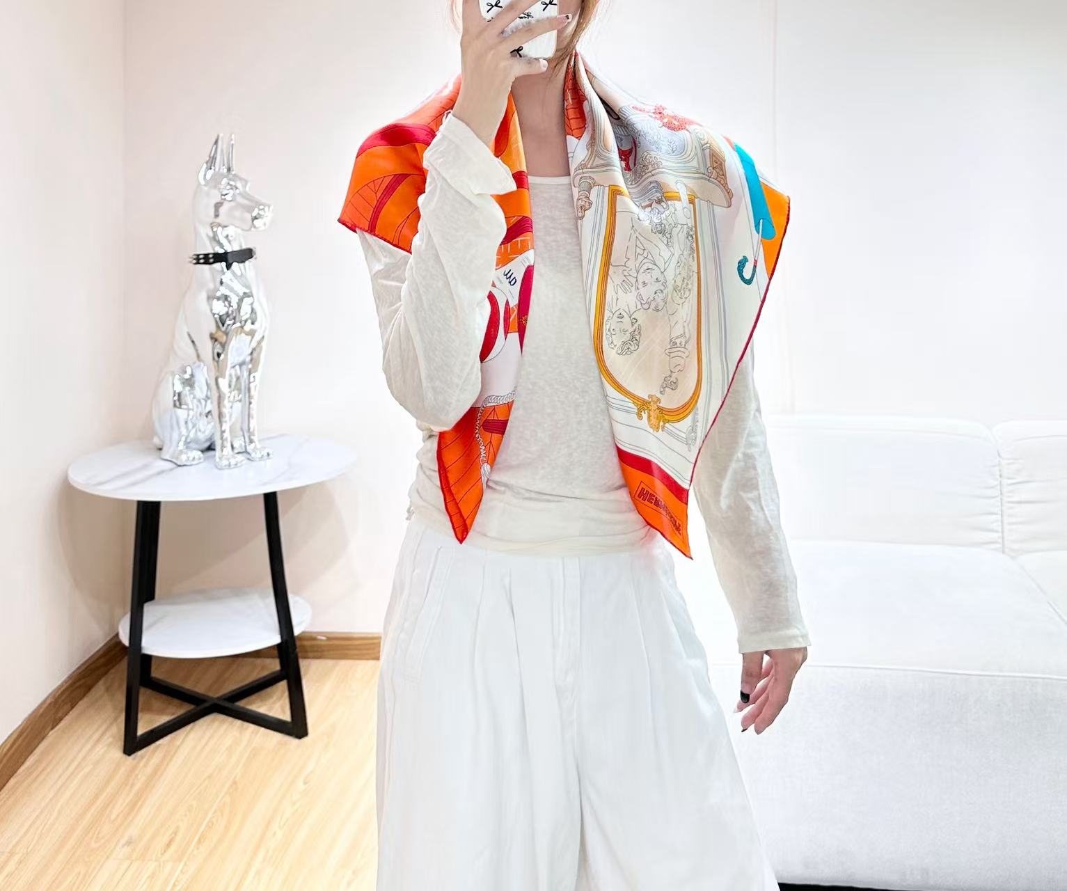 24号之谜”90方巾-Hermes 18mm顶级真丝双面同色印花
