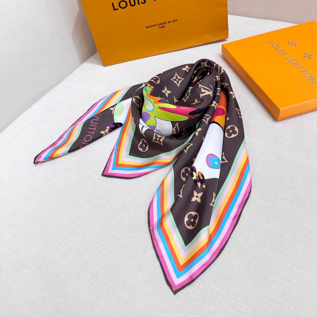 LV x TM SUPERFLAT 90 方巾 【18mm顶级真丝双面同色丝巾】 桑蚕丝方巾出自路易威登 x 村上隆合作