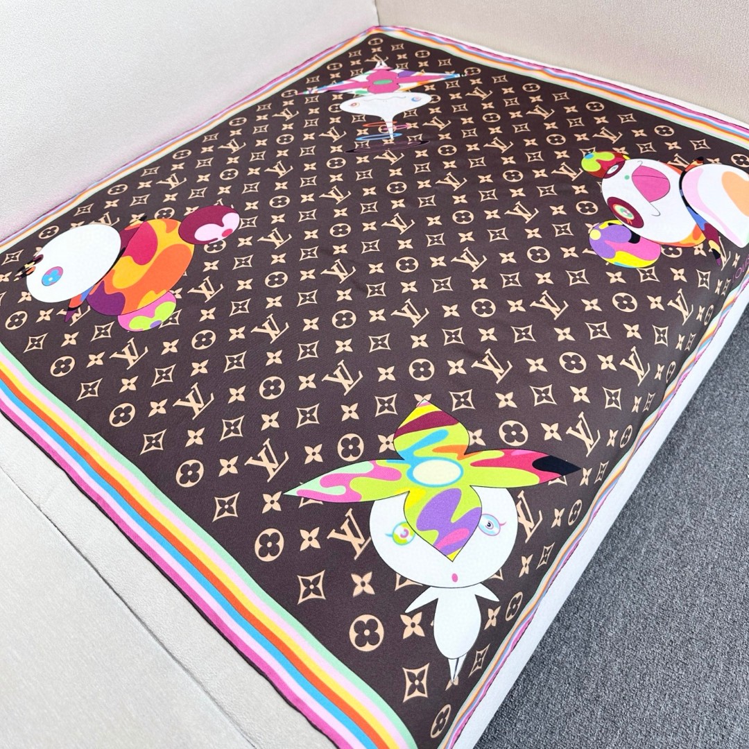 LV x TM SUPERFLAT 90 方巾 【18mm顶级真丝双面同色丝巾】 桑蚕丝方巾出自路易威登 x 村上隆合作