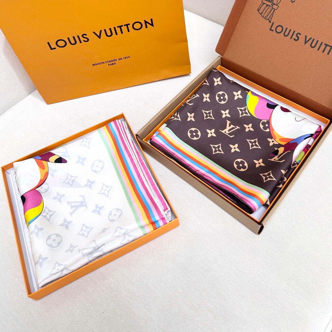 LV x TM SUPERFLAT 90 方巾 【18mm顶级真丝双面同色丝巾】 桑蚕丝方巾出自路易威登 x 村上隆合作