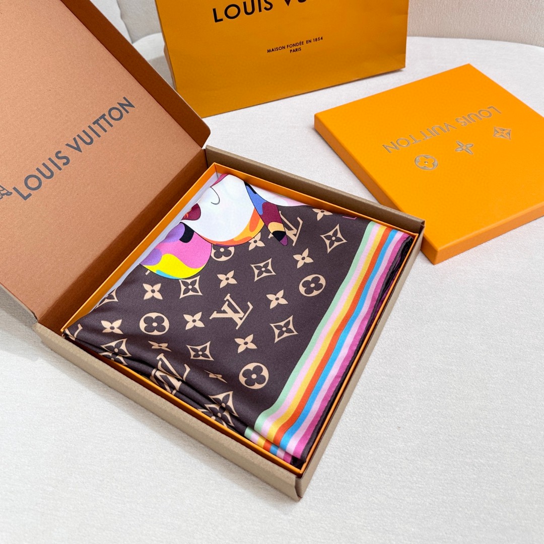 LV x TM SUPERFLAT 90 方巾 【18mm顶级真丝双面同色丝巾】 桑蚕丝方巾出自路易威登 x 村上隆合作