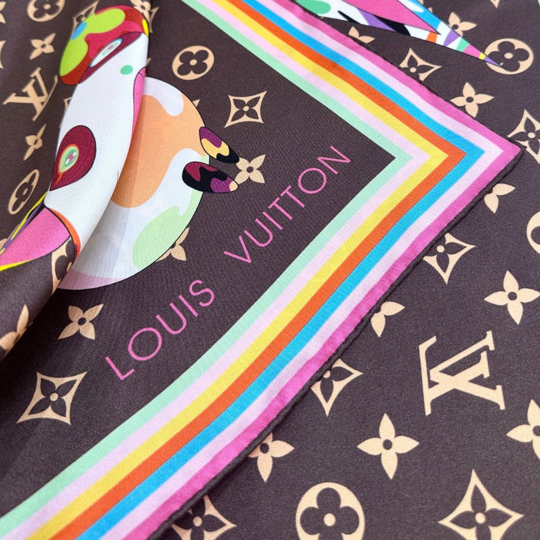 LV x TM SUPERFLAT 90 方巾 【18mm顶级真丝双面同色丝巾】 桑蚕丝方巾出自路易威登 x 村上隆合作