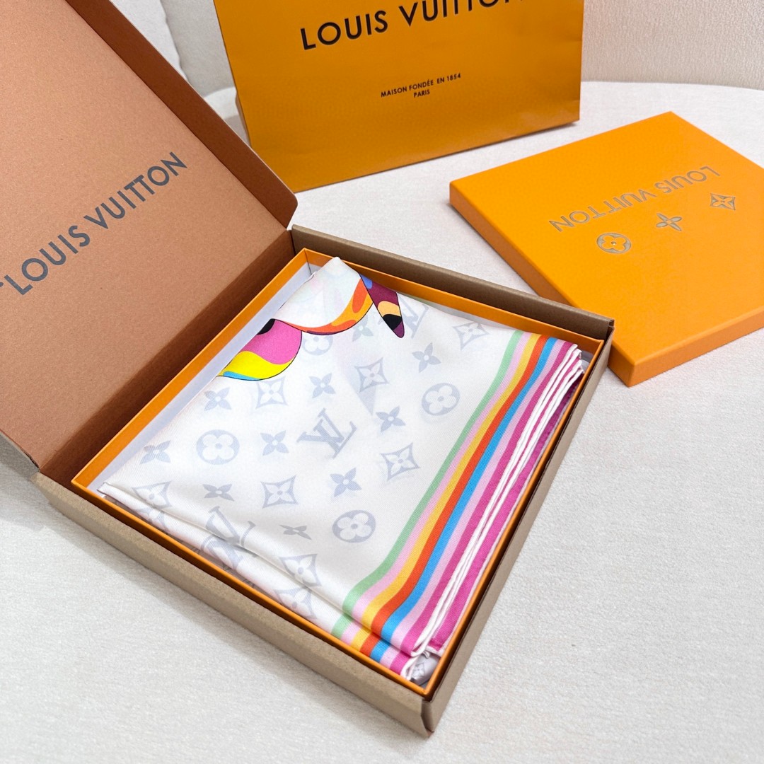 LV x TM SUPERFLAT 90 方巾 【18mm顶级真丝双面同色丝巾】 桑蚕丝方巾出自路易威登 x 村上隆合作
