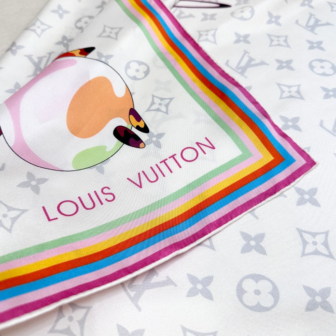 LV x TM SUPERFLAT 90 方巾 【18mm顶级真丝双面同色丝巾】 桑蚕丝方巾出自路易威登 x 村上隆合作
