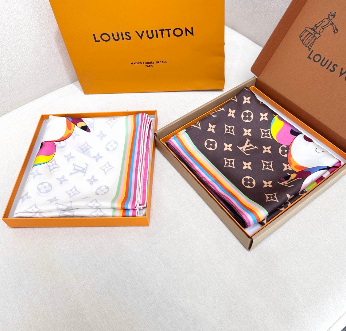 LV x TM SUPERFLAT 90 方巾 【18mm顶级真丝双面同色丝巾】 桑蚕丝方巾出自路易威登 x 村上隆合作