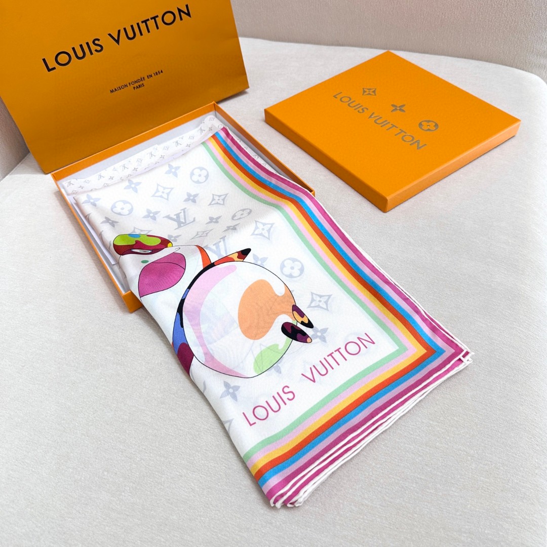 LV x TM SUPERFLAT 90 方巾 【18mm顶级真丝双面同色丝巾】 桑蚕丝方巾出自路易威登 x 村上隆合作