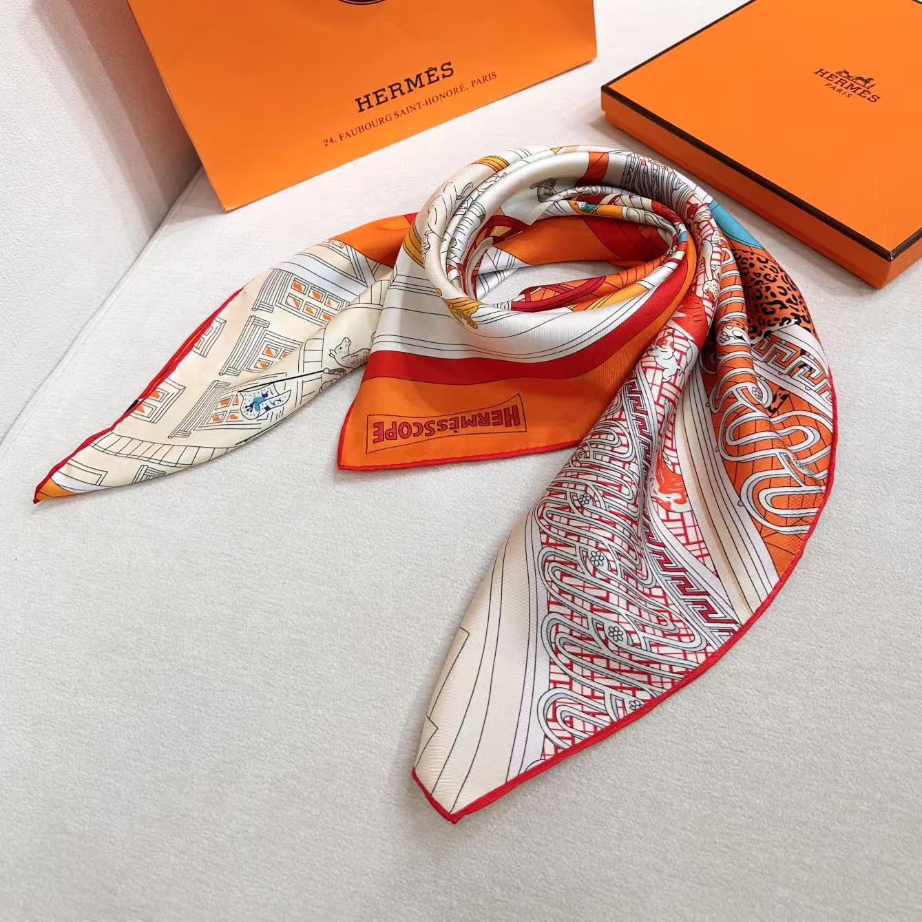 24号之谜”90方巾-Hermes  18mm顶级真丝双面同色印花