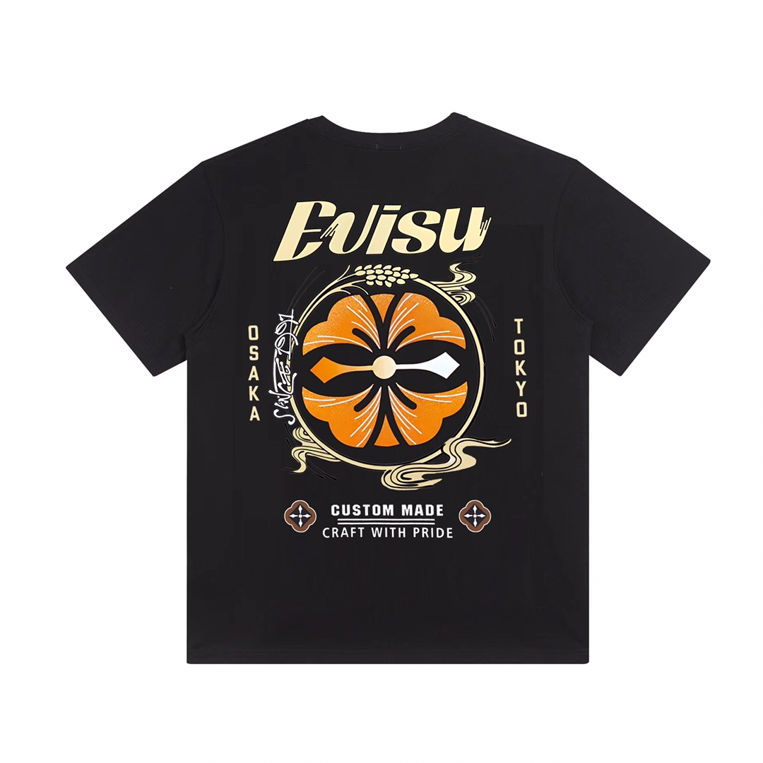 MDL N001 EVISU Short-Sleeve T-Shirts in Black and White, 32 Pieces, Sizes S-XL - 图片 1