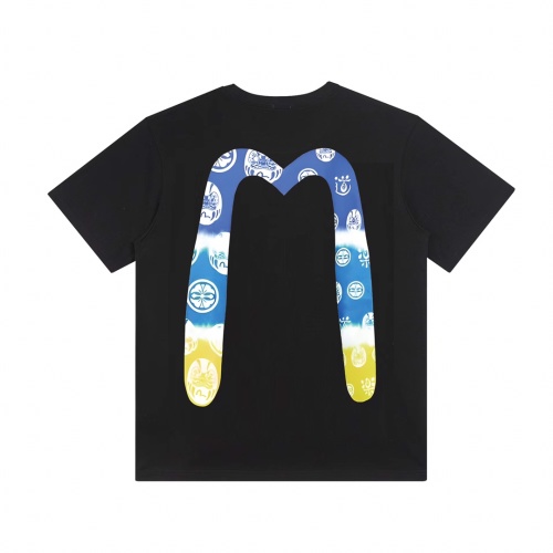 EVISU Men's Black Cotton T-Shirt with Colorful Printed Design