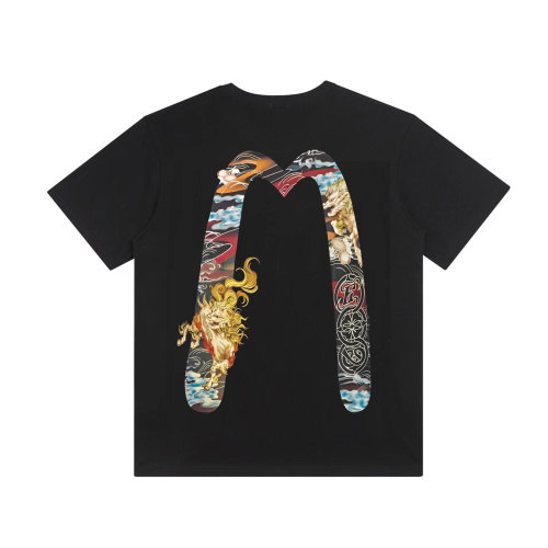 EVISU Black Cotton T-Shirt with Godhead and Seagull Print S-XL