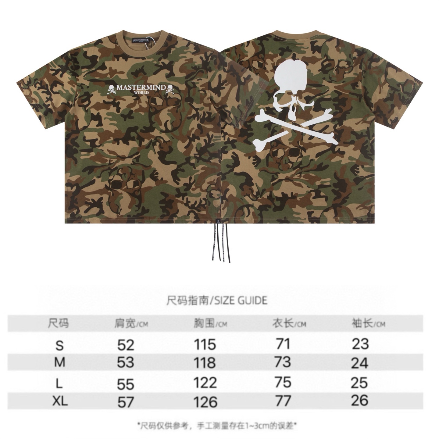 ❥8018#P85
新款mastermind MMJ 骷髅迷彩印花💀 骷髅骨头 短袖T恤 新款美式高街男女街头潮流宽松短袖
定织定染印 每件图案 位子不同 定制头层皮织带
两边宝盖剑开叉车织带 +小标+ 采用280克 纯棉双沙面料 重磅爽滑 索罗娜螺纹
尺码:(S-M-L-XL)
颜色:粉彩