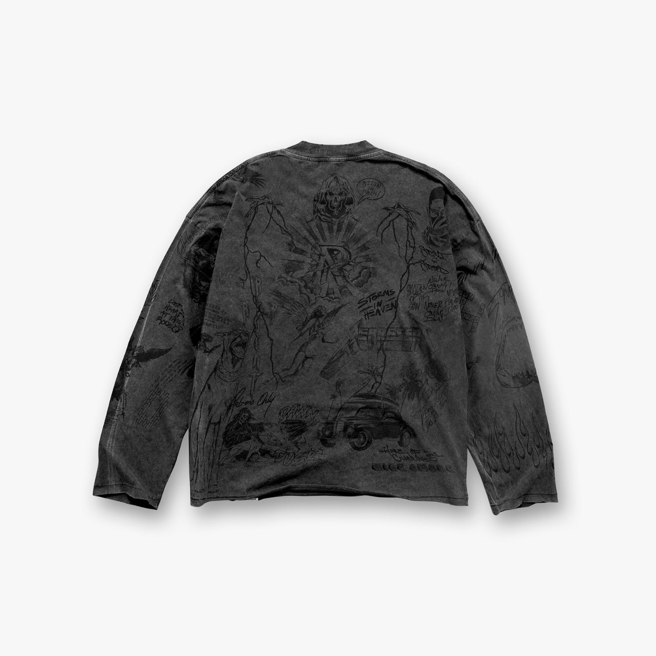 REPRESENT Graphic Print Long Sleeve T-Shirt, Washed Black, Streetwear 4 i1758719248607 1455 0 1