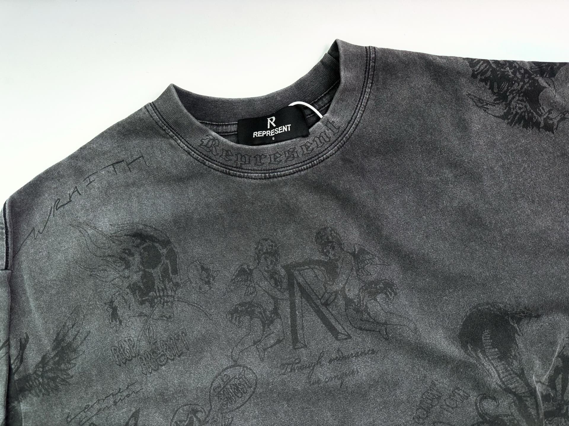 REPRESENT Graphic Print Long Sleeve T-Shirt, Washed Black, Streetwear 5 i1758719251554 7830 0 2