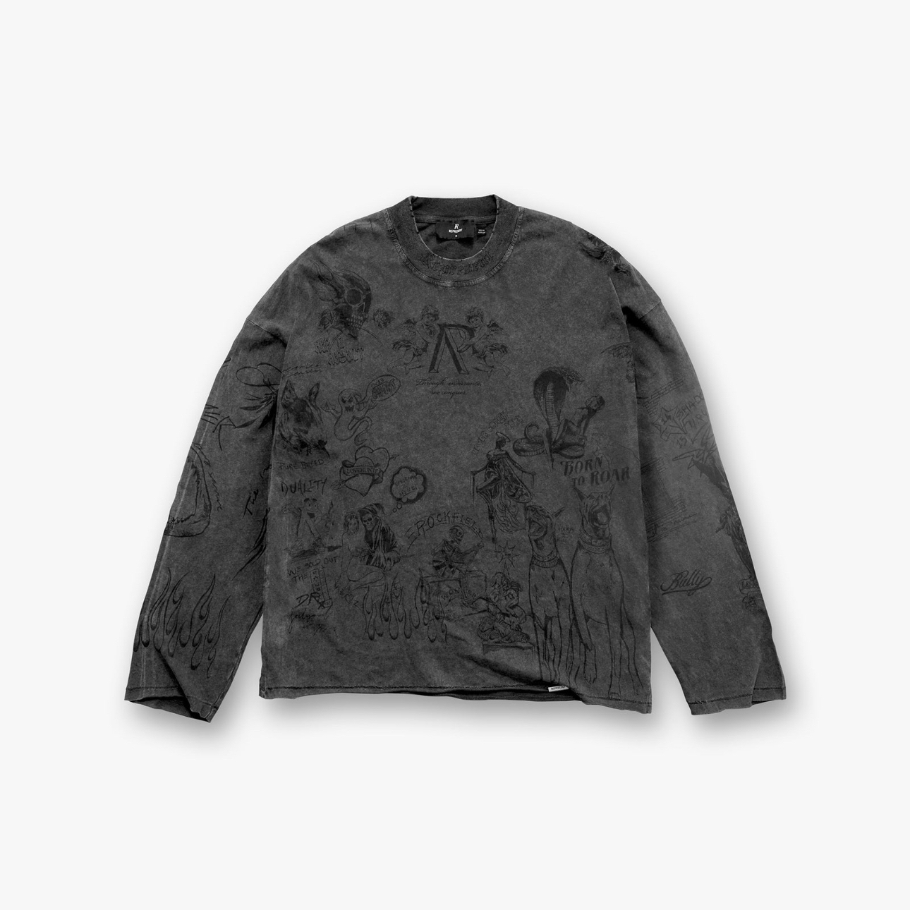 REPRESENT Graphic Print Long Sleeve T-Shirt, Washed Black, Streetwear 3 i1758719252485 3810 0 0