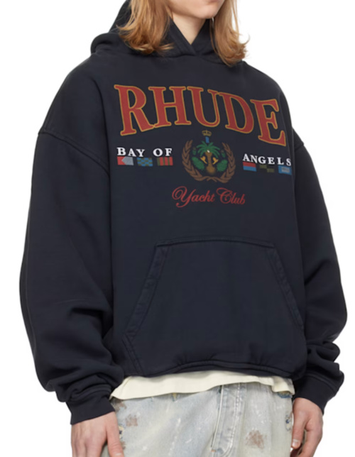 Rhude Bay of Angels Yacht Club Hoodie, Unisex Streetwear, Washed Navy 1 Rhude Bay of Angels Yacht Club Hoodie, Unisex Streetwear, Washed Navy