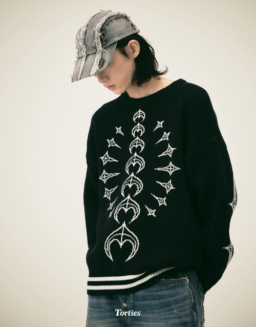 Thug Club 25SS Honeycomb Knit Sweater - Black, Fashionable Streetwear 1 Thug Club 25SS Honeycomb Knit Sweater - Black, Fashionable Streetwear