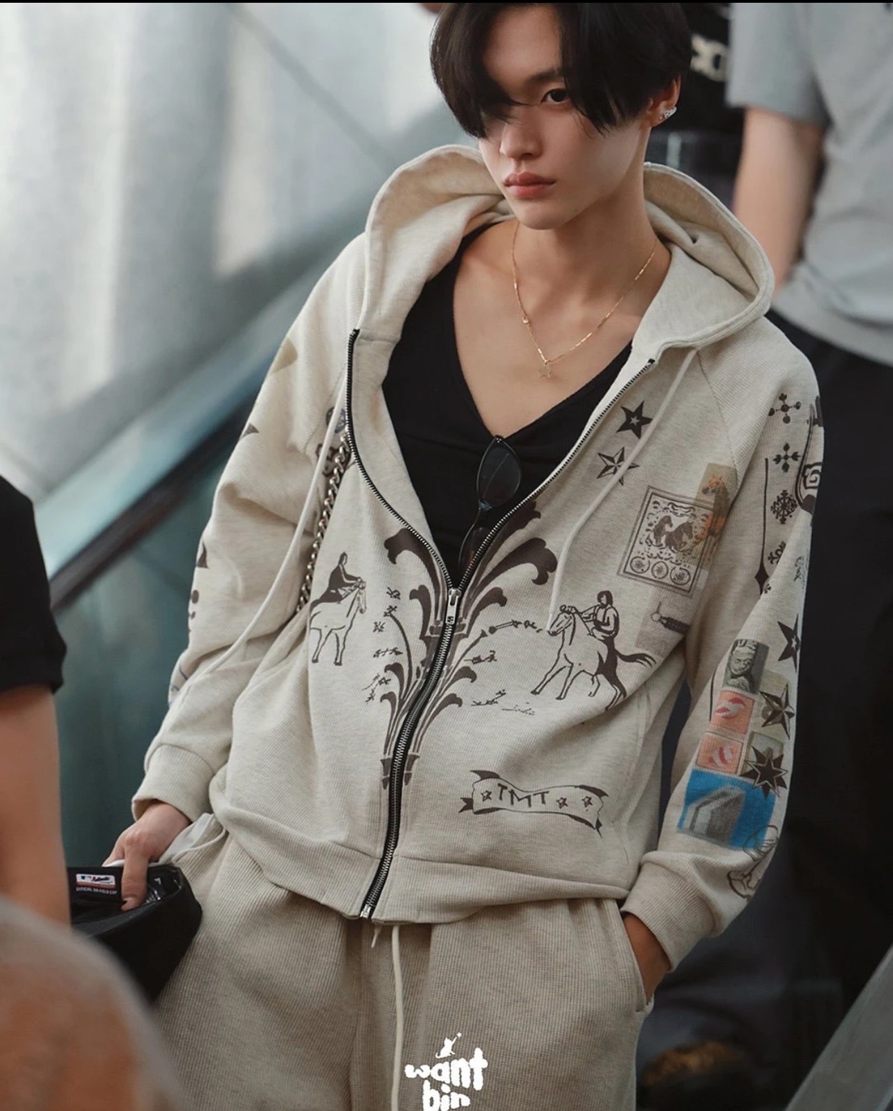 Too Much Tax Casual Printed Zip-Up Hoodie - Gray - Unisex Style