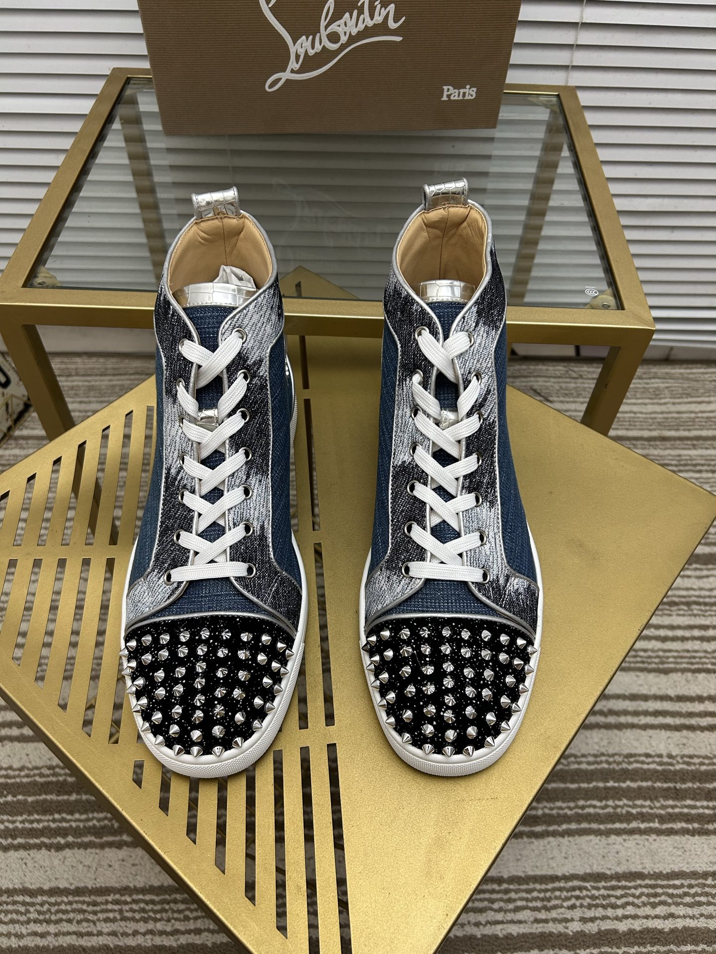 Christian Louboutin High-Top Sneakers with Studded Detailing, Couple Style