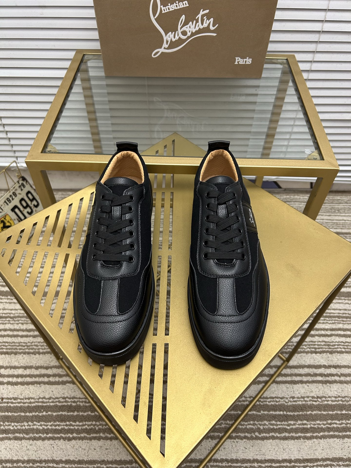 Christian Louboutin Men's Black Leather Casual Sneakers