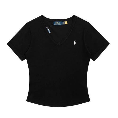 Ralph Lauren Women's Classic V-Neck Ribbed Short Sleeve T-Shirt 1 Ralph Lauren Women’s Classic V-Neck Ribbed Short Sleeve T-Shirt