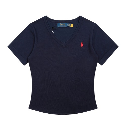 Polo Ralph Lauren Camiseta de Punto con Cuello en V y Logo Bordado para Mujer 1 Polo Ralph Lauren Camiseta de Punto con Cuello en V y Logo Bordado para Mujer