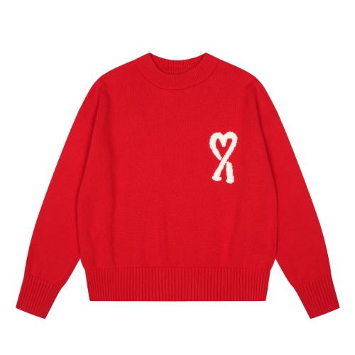 Ami Paris Heart Logo Crew Neck Sweater, Embroidered Knitwear Pullover 1 Ami Paris Heart Logo Crew Neck Sweater, Embroidered Knitwear Pullover