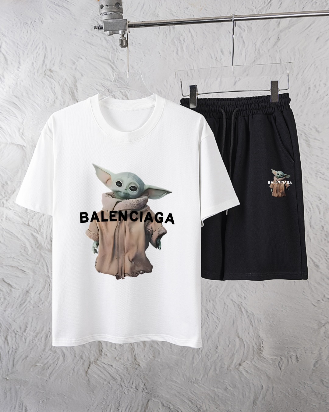 P140 Balenciaga ofrece exclusivamente nuevos trajes cortos de manga corta con cuello redondo y moda para hombres, traje…