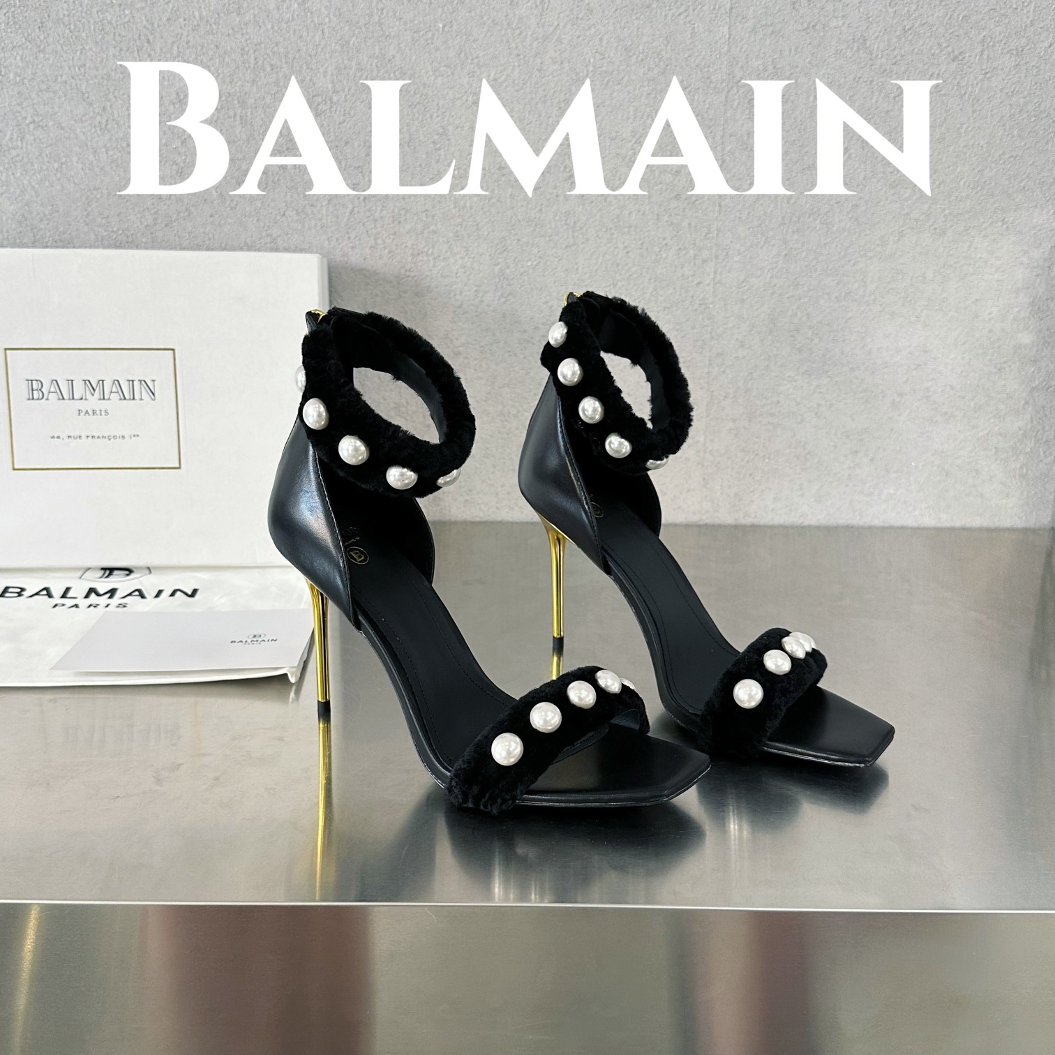 Balmain Scarpe con Tacco Alto Sandali Pelle bovina Cuoio genuino di pecora Lana Collezione Primavera/Estate Fashion