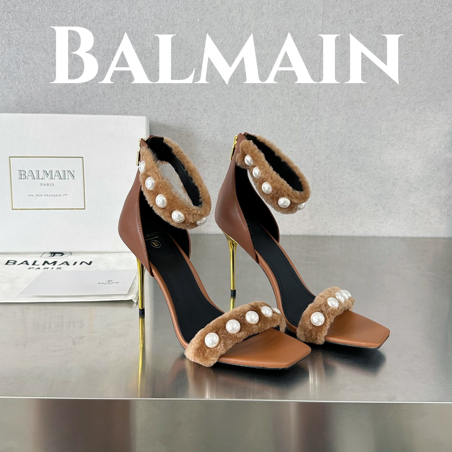 Balmain Scarpe con Tacco Alto Sandali Pelle bovina Cuoio genuino di pecora Lana Collezione Primavera/Estate Fashion