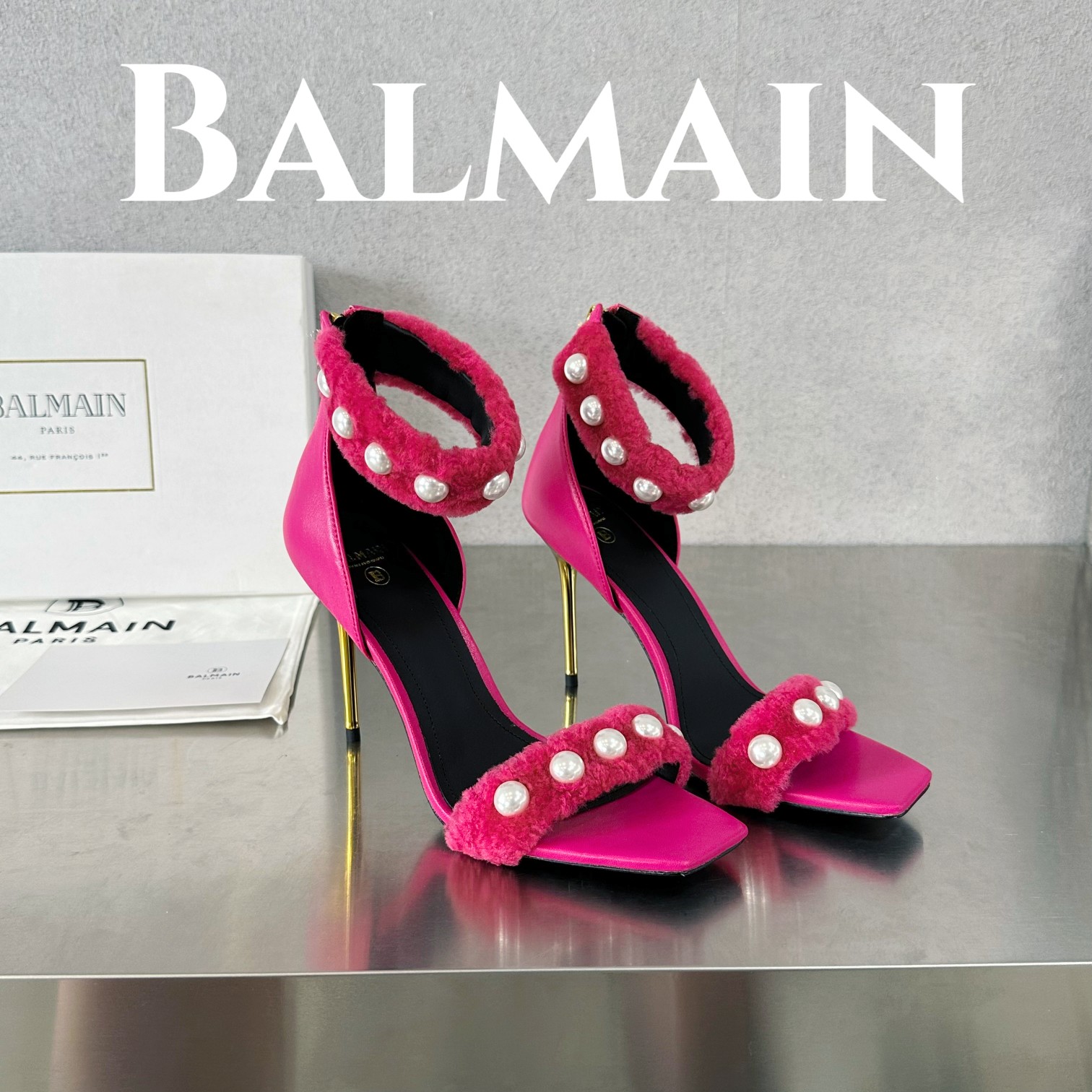 Balmain Scarpe con Tacco Alto Sandali Pelle bovina Cuoio genuino di pecora Lana Collezione Primavera/Estate Fashion