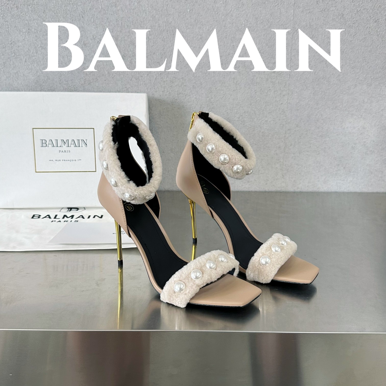 Balmain Scarpe con Tacco Alto Sandali Pelle bovina Cuoio genuino di pecora Lana Collezione Primavera/Estate Fashion