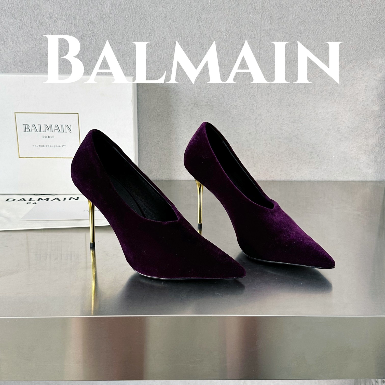 Balmain Scarpe con Tacco Alto Scarpe Mules Pelle bovina Cuoio genuino di pecora Velluto Collezione Primavera/Estate Fashion