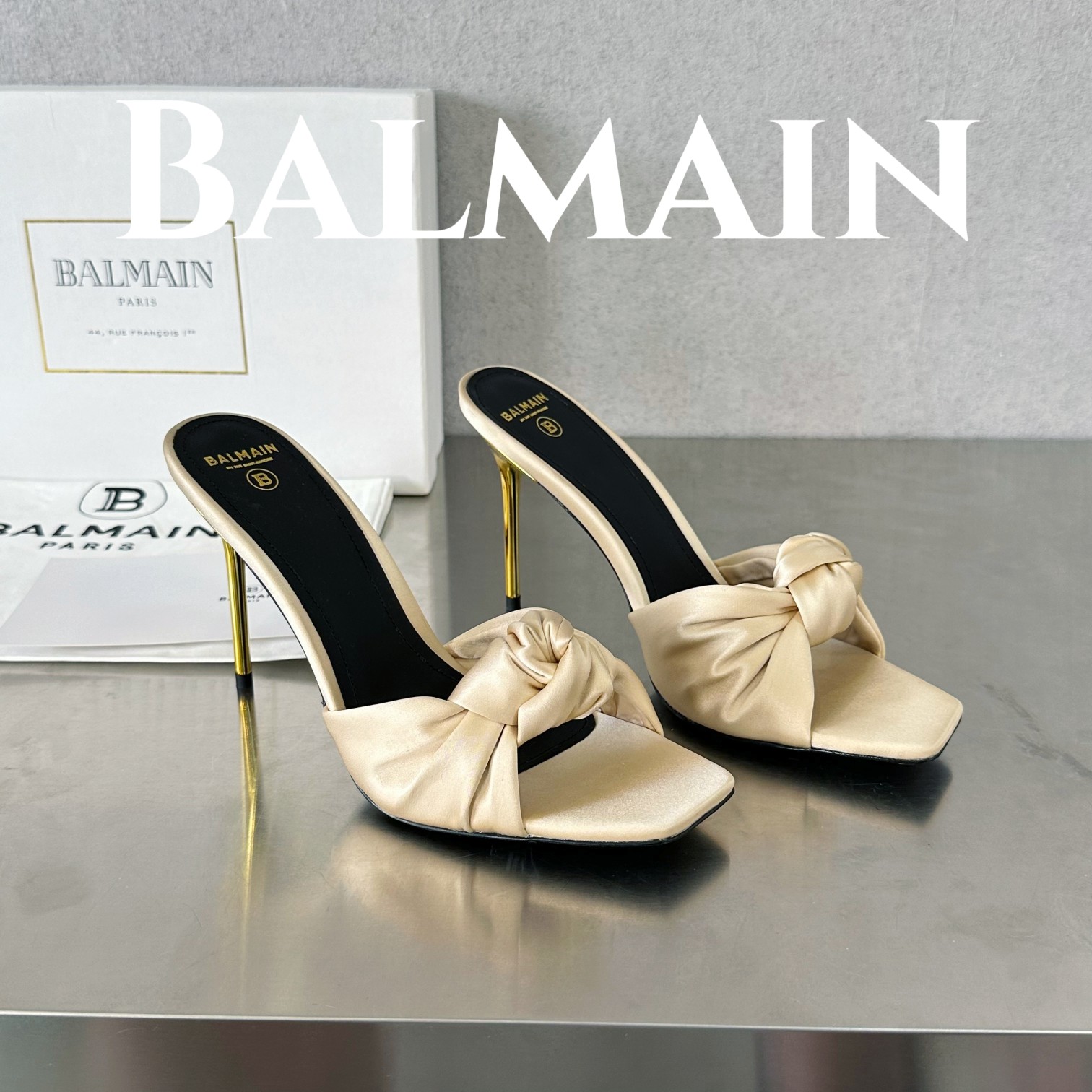 Balmain Scarpe con Tacco Alto Pantofole Pelle bovina Cuoio genuino di pecora Collezione Primavera/Estate Fashion