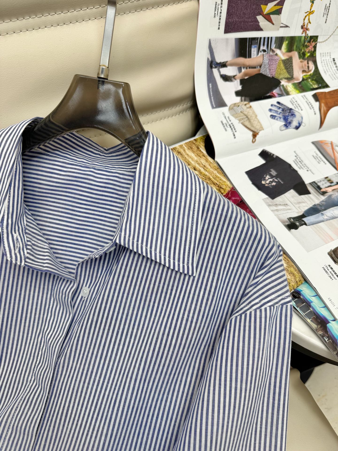 Striped Cotton Shirt & Shorts Set - Elegant Embroidered Design, Women's Fashion 4 i1750505650899 1895 0 2
