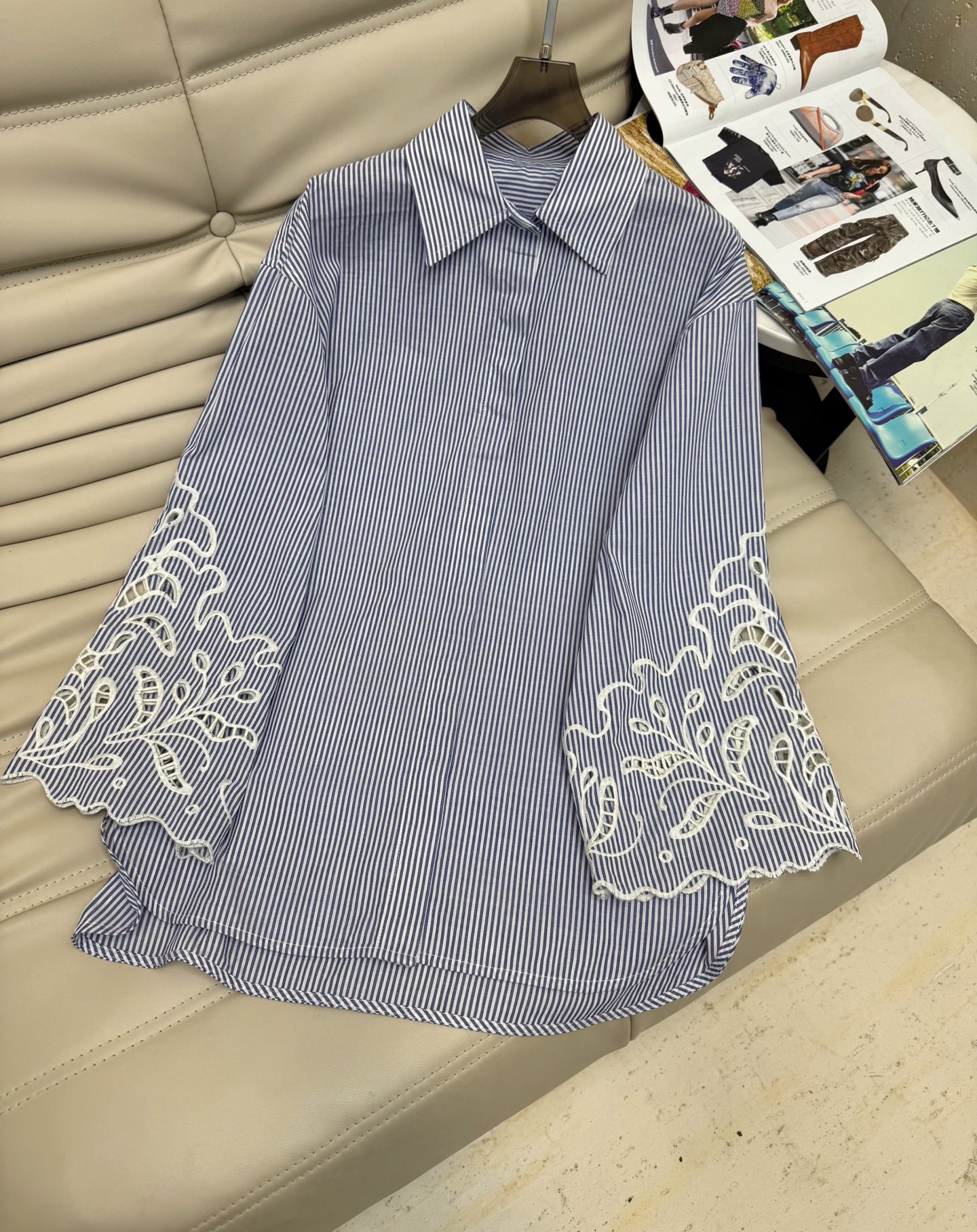 Striped Cotton Shirt & Shorts Set - Elegant Embroidered Design, Women's Fashion 3 i1750505655920 5877 0 1