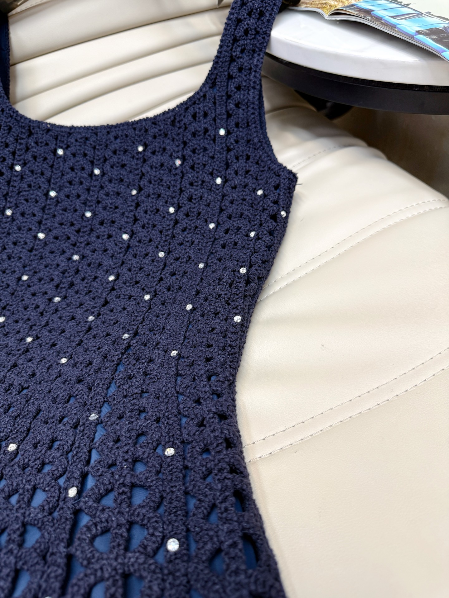 Elegant Blue Knit Slip Dress with Rhinestone Detail - Slim Fit, Spring/Summer 2025 6 i1750763260152 193 0 4