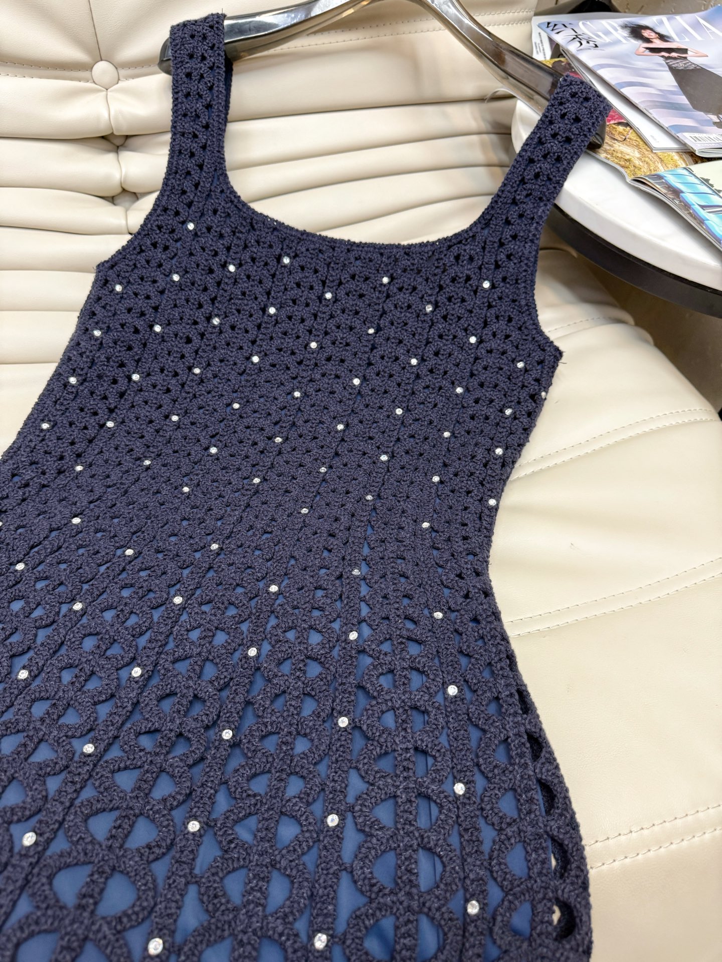 Elegant Blue Knit Slip Dress with Rhinestone Detail - Slim Fit, Spring/Summer 2025 8 i1750763260152 9033 0 6