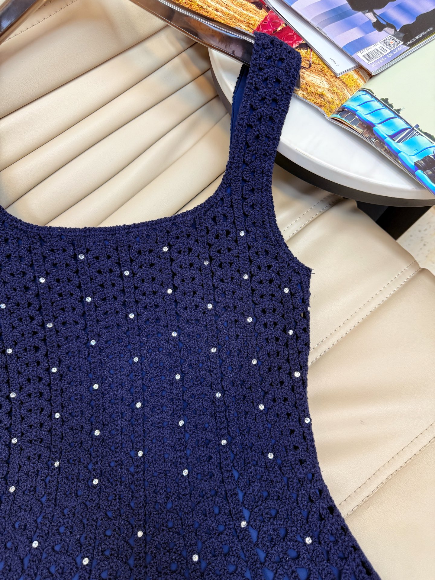 Elegant Blue Knit Slip Dress with Rhinestone Detail - Slim Fit, Spring/Summer 2025 4 i1750763264640 477 0 2