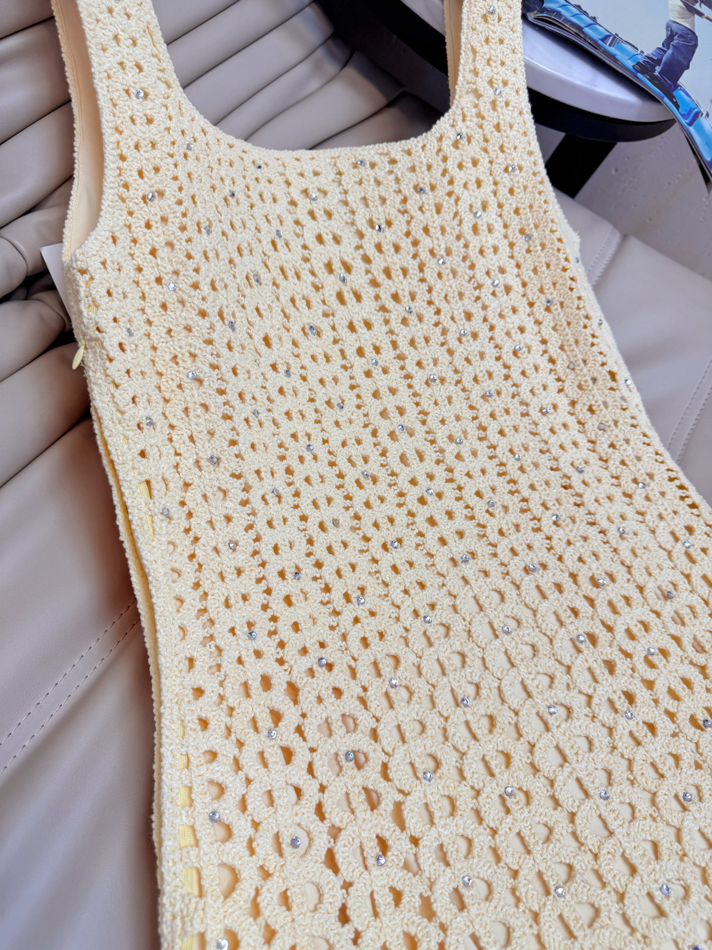 Elegant French Style Knitted Crochet Long Dress with Rhinestone Details 7 i1750763293968 4974 0 5