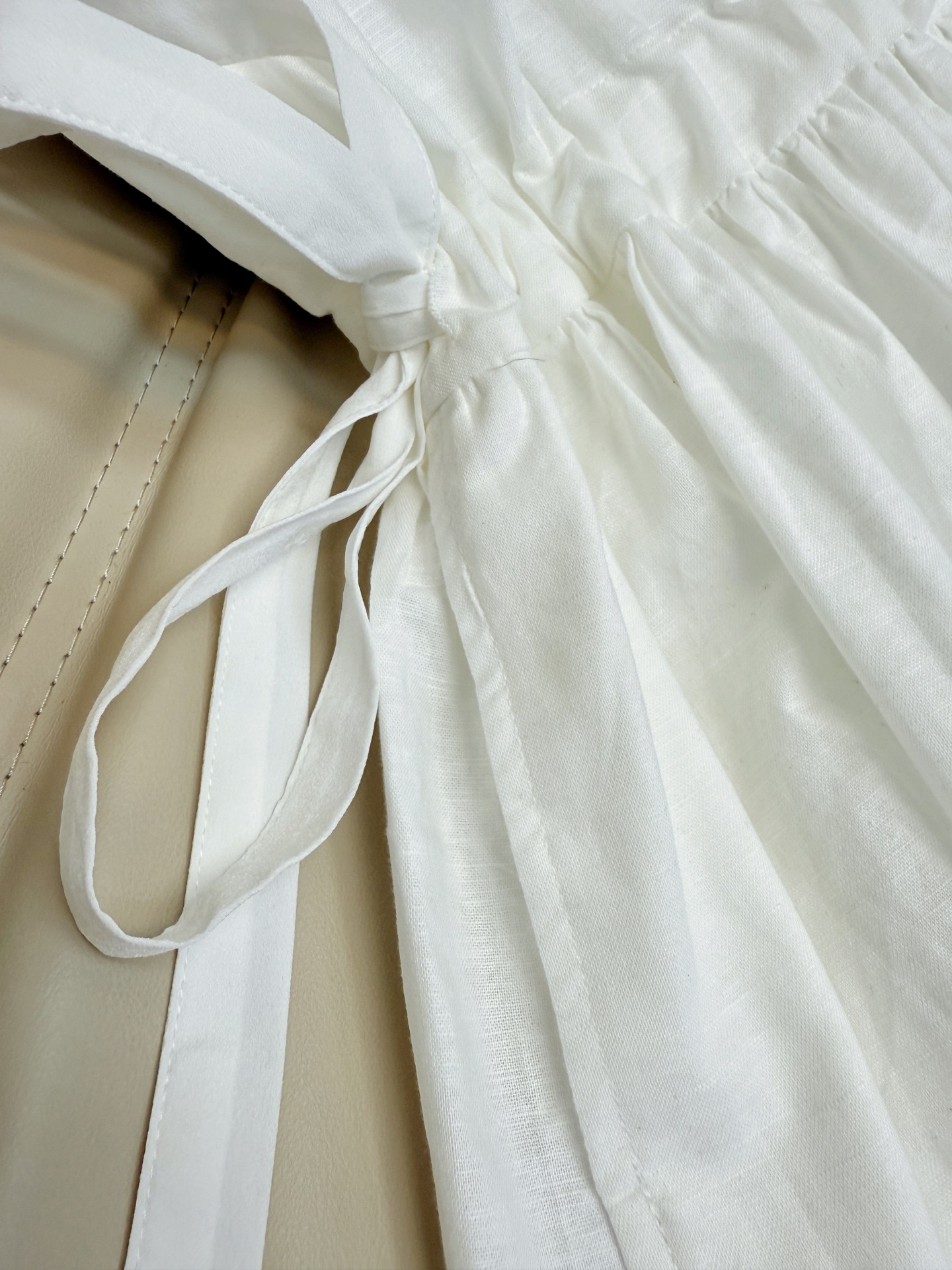 Elegant White Linen Beaded Lace Dress - Drawstring Waist, Round Neck, Sweet Style 4 i1750933392695 6246 0 2