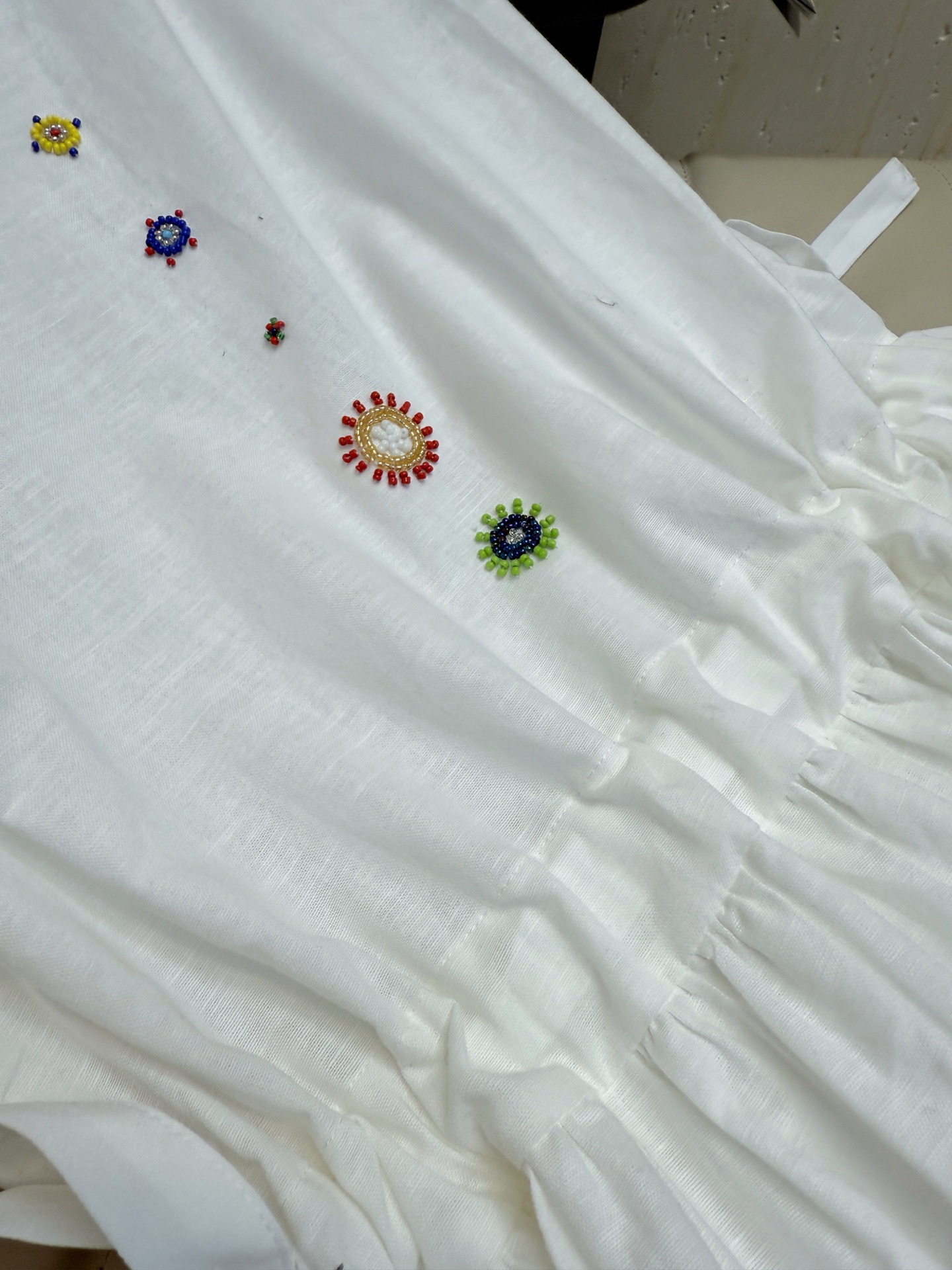 Elegant White Linen Beaded Lace Dress - Drawstring Waist, Round Neck, Sweet Style 5 i1750933394253 4557 0 3